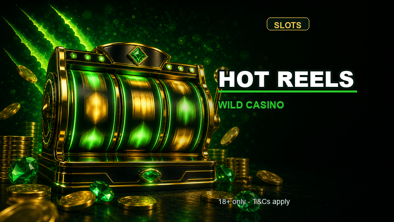 Wild Casino slot reels with coins and green glow
